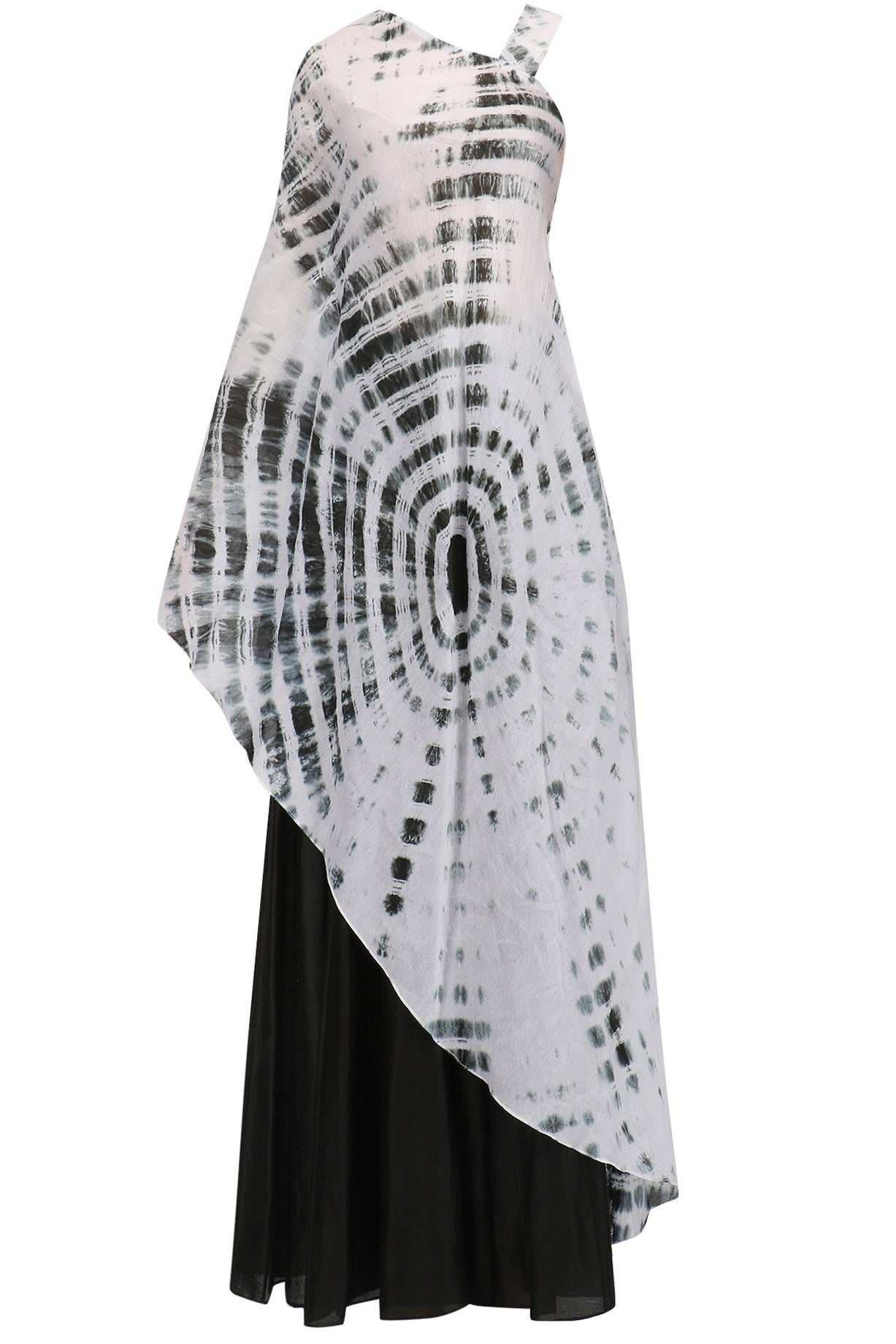 Black and White Sibori Top with Black Sharara