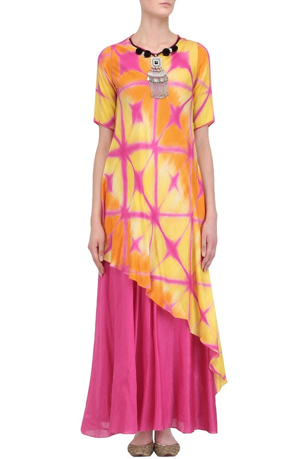 Pink &amp; Yellow Shibori Dress