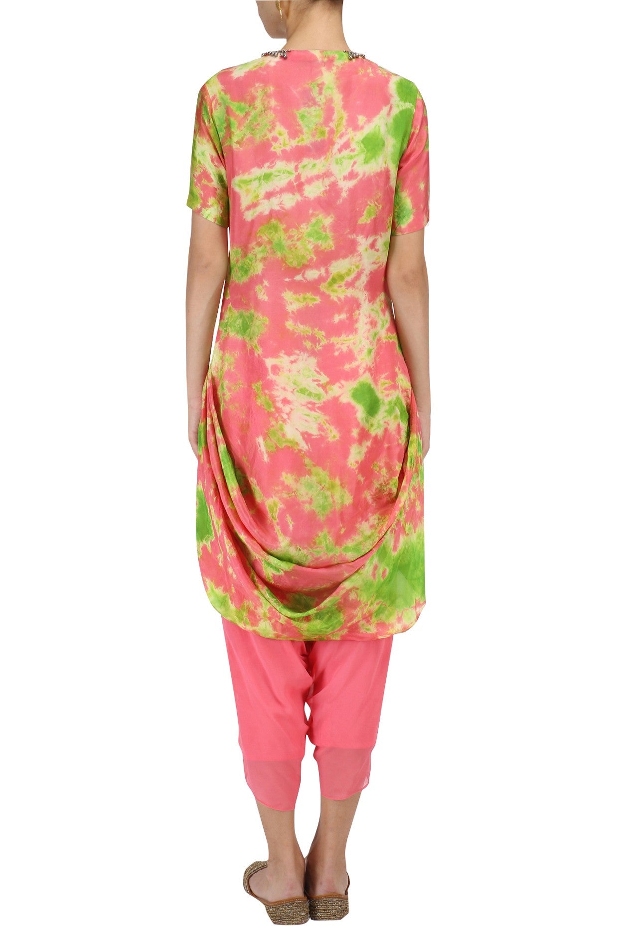 Peach Drape Top With Peach Dhoti