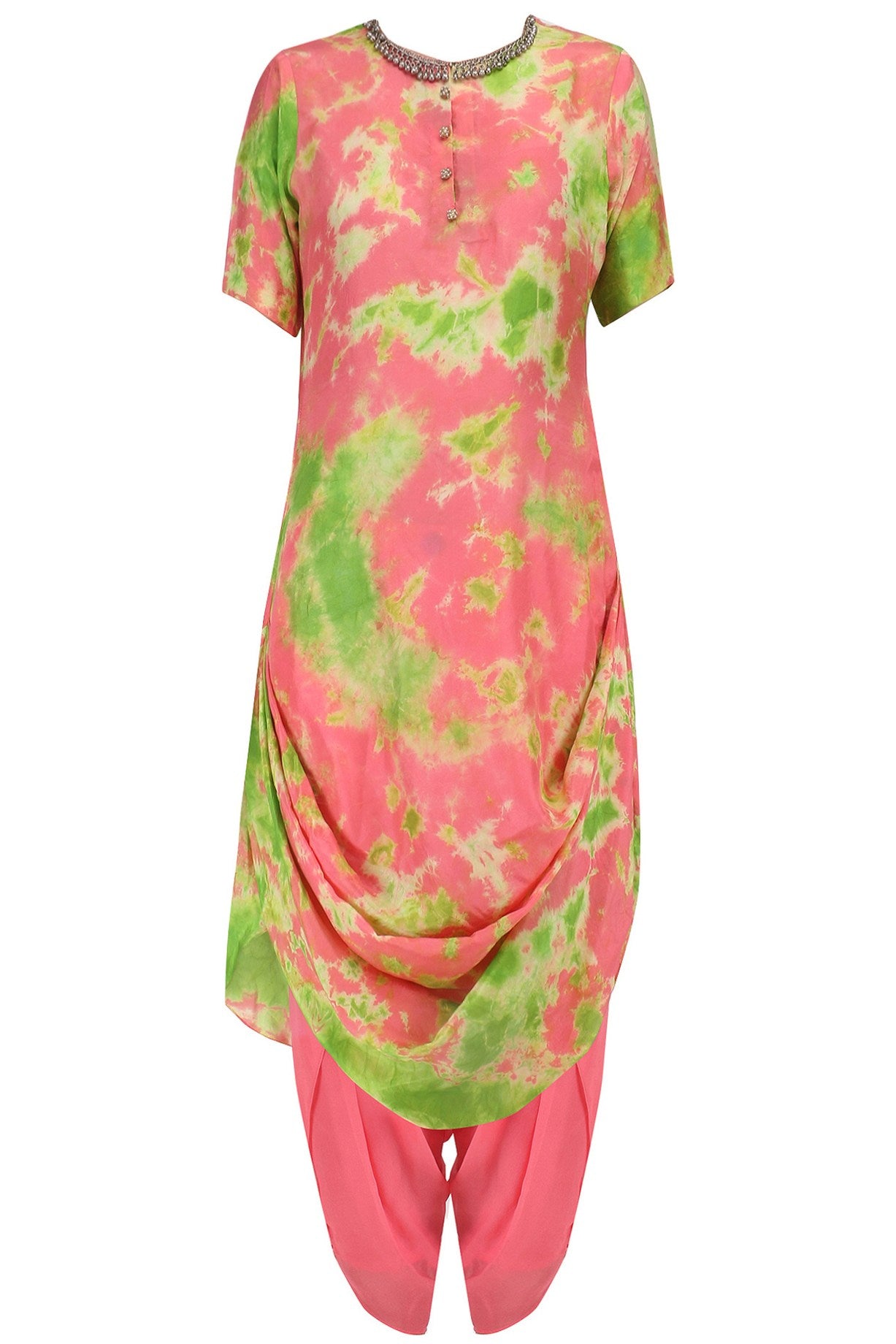 Peach Drape Top With Peach Dhoti