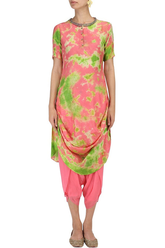 Peach Drape Top With Peach Dhoti