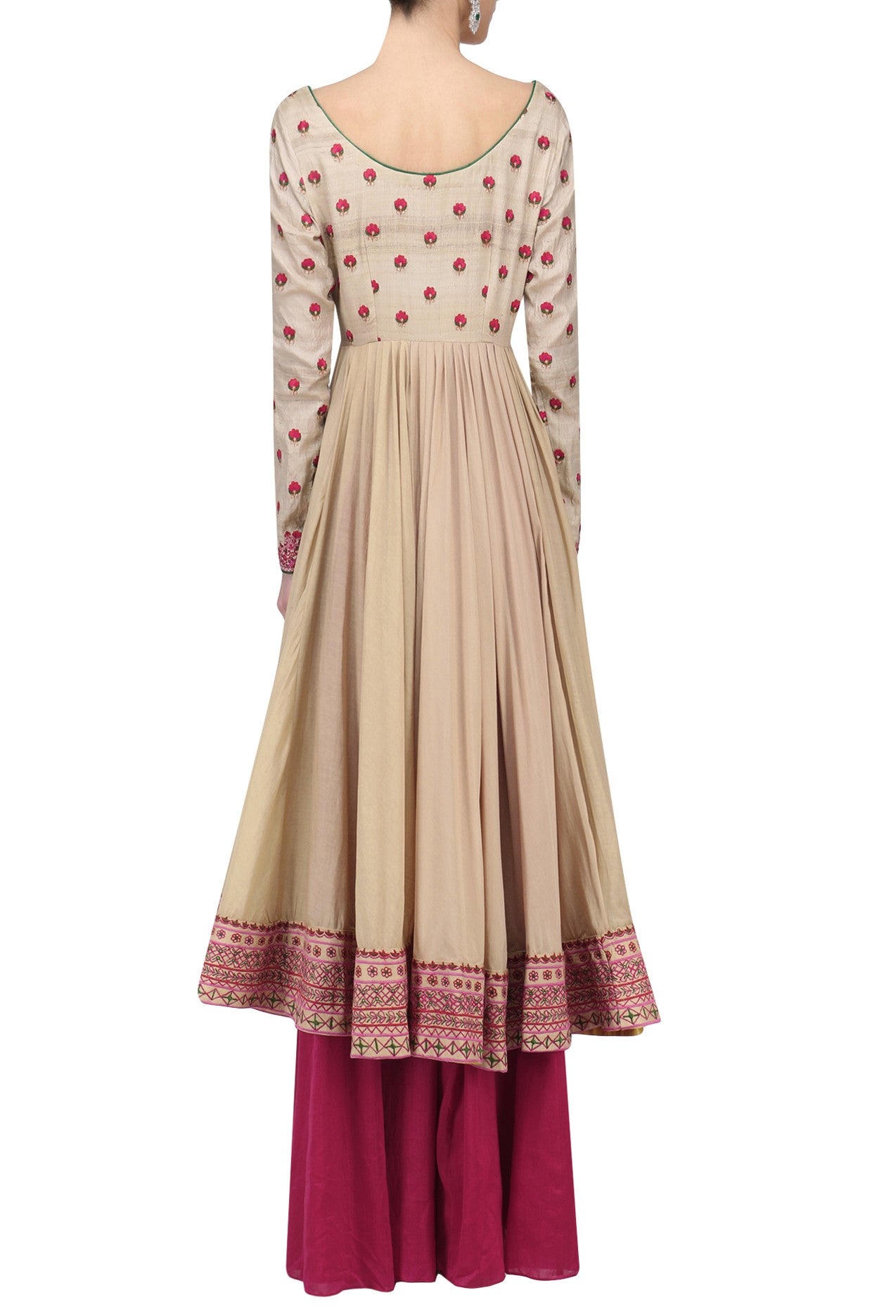 Beige Cotton Anarkali With Red pink Dupatta