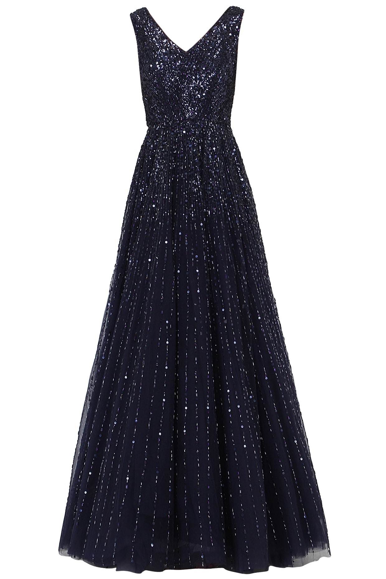 Navy Blue Embroidered Gown