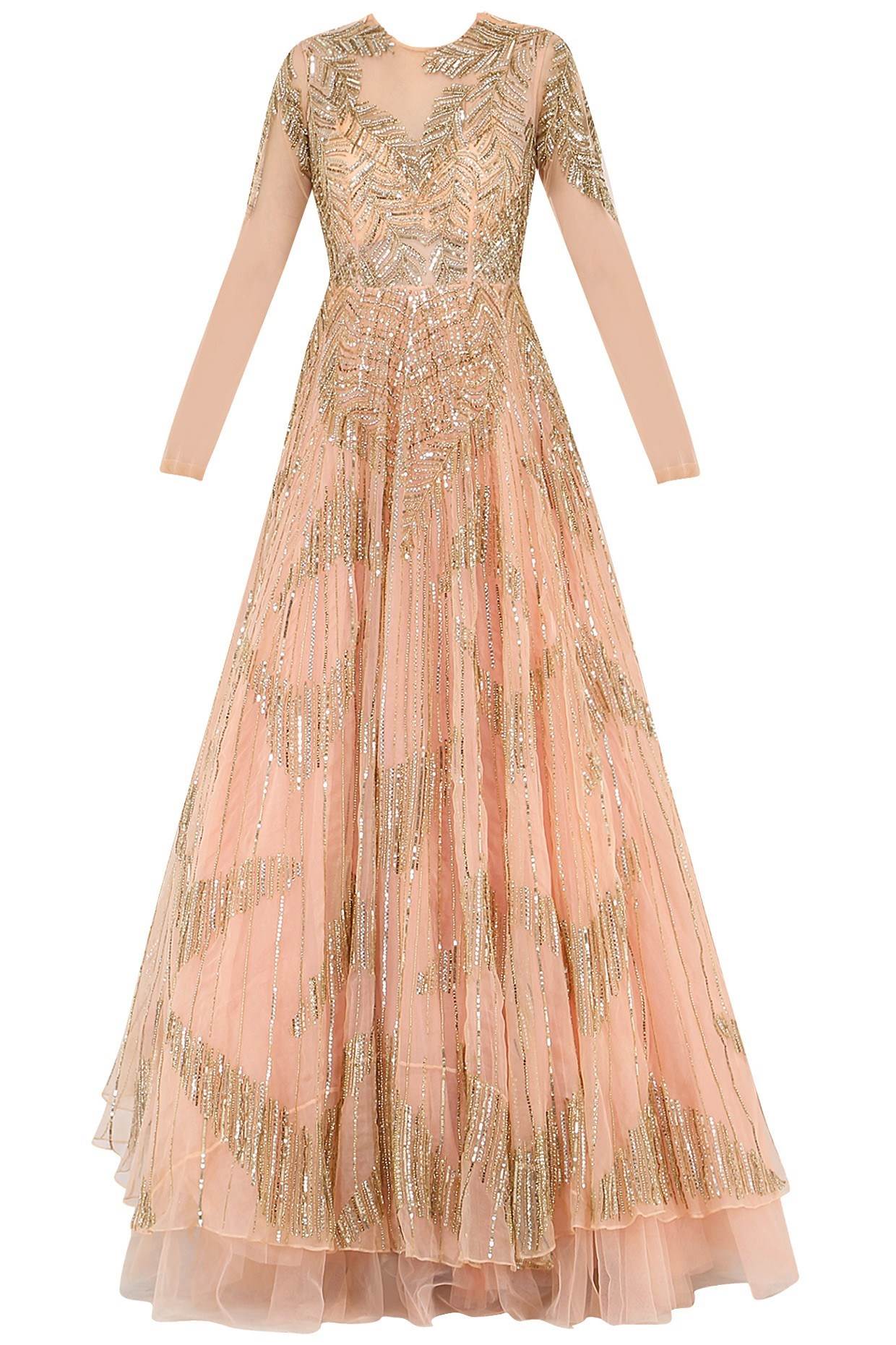 Peach Organza Embroidered Gown