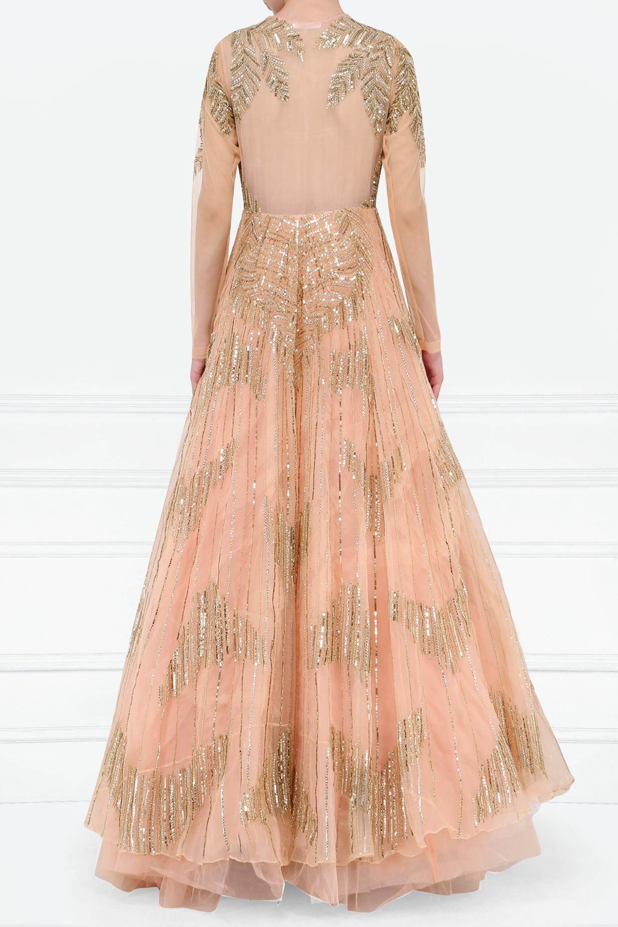 Peach Organza Embroidered Gown