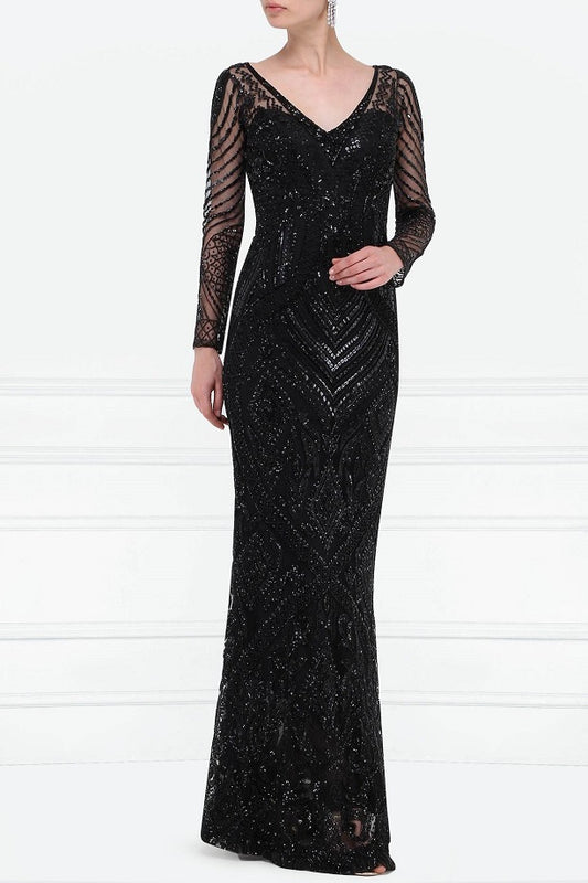 Black Embroidered Straight Gown