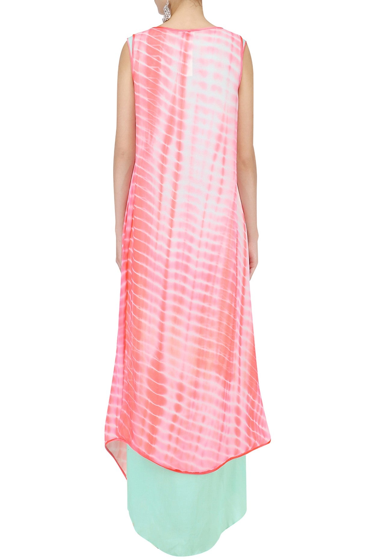 Pink Shibori Jacket With Aqua Drape Dress