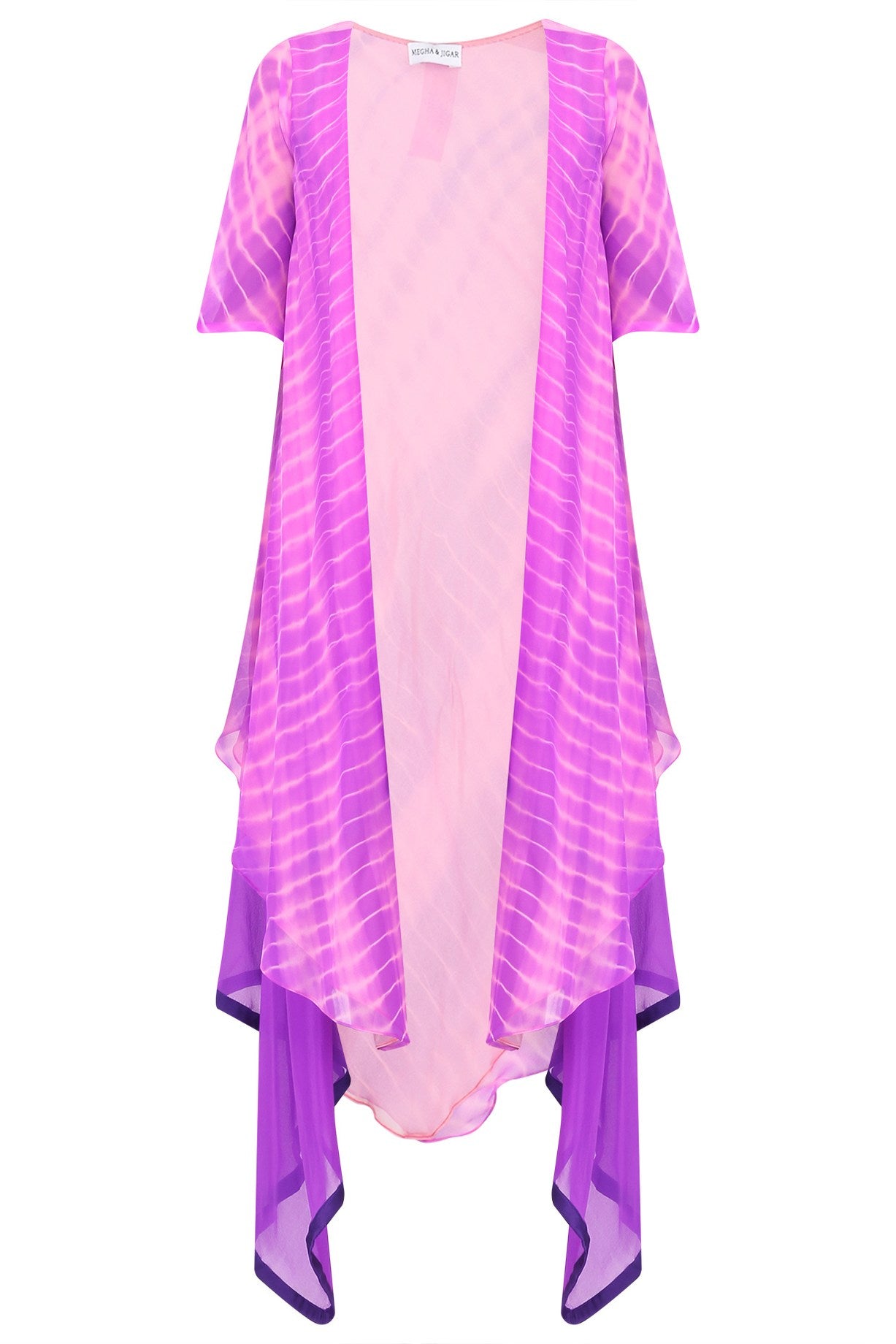 Pink &amp; Purple Shibori Jacket With Omre Drape