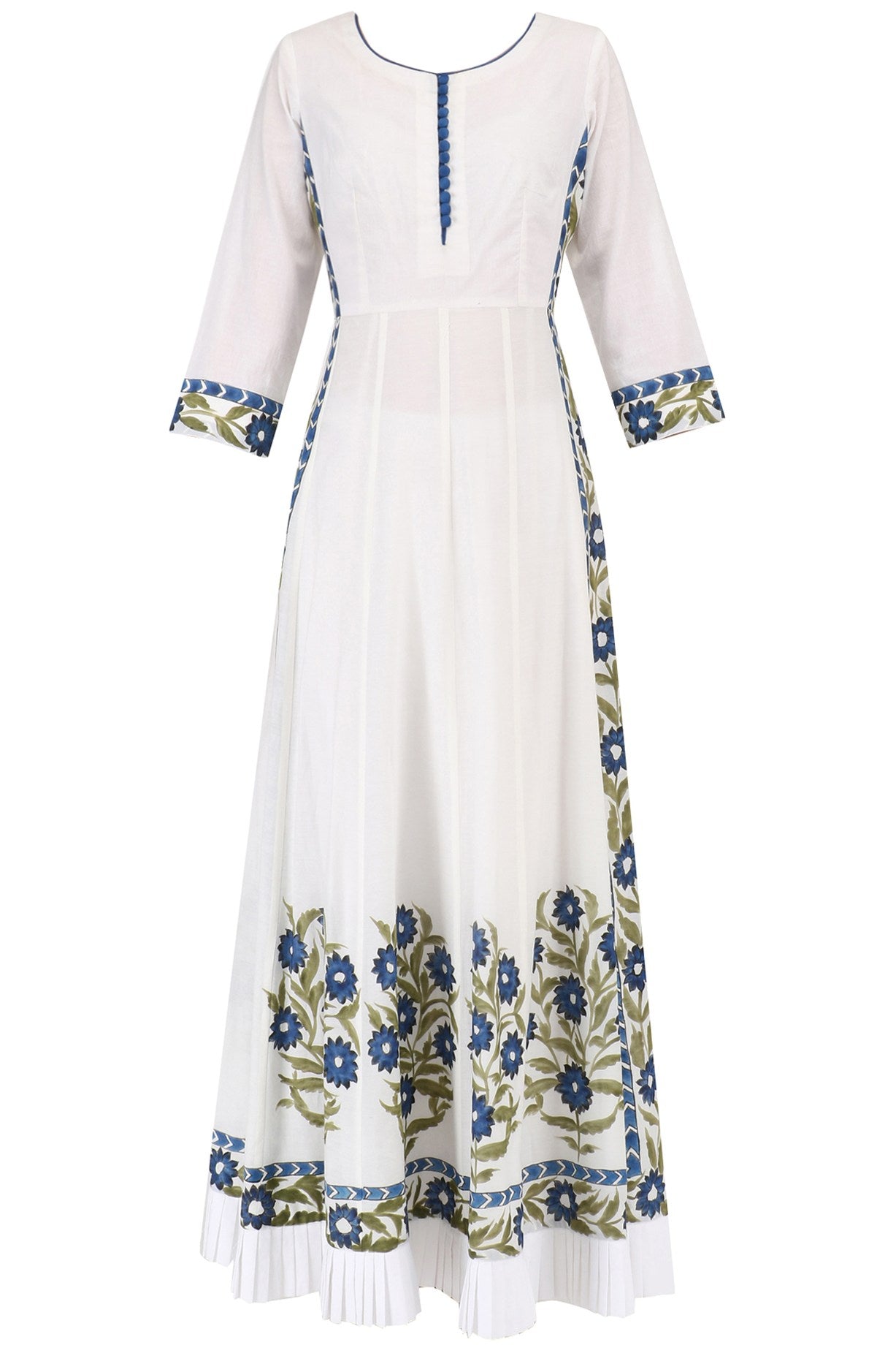 White Handpaint Straight Anarkali With Plazo