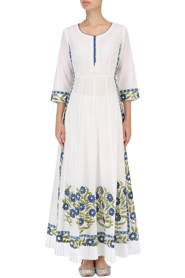 White Handpaint Straight Anarkali With Plazo