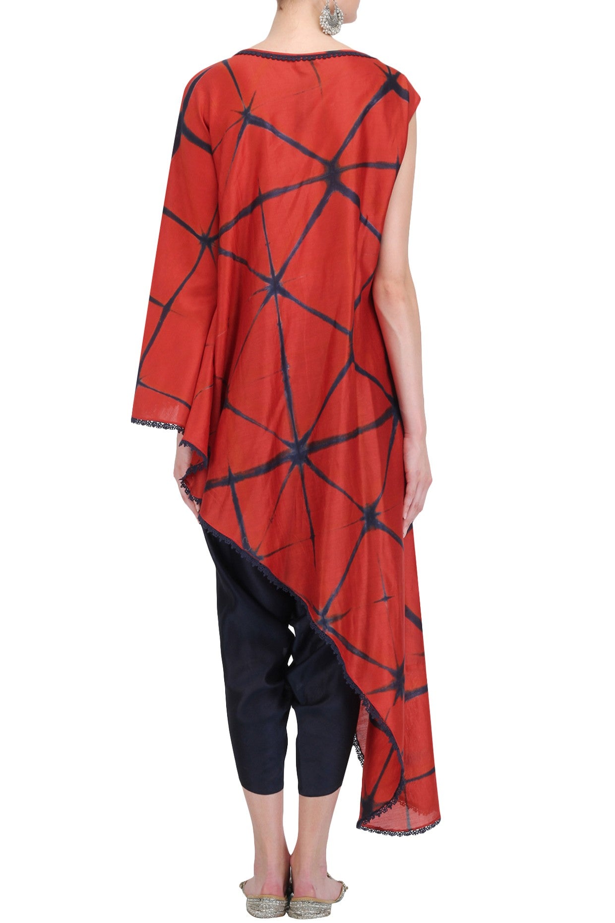 Red &amp; Blue Shibori Shirt With Blue Dhoti