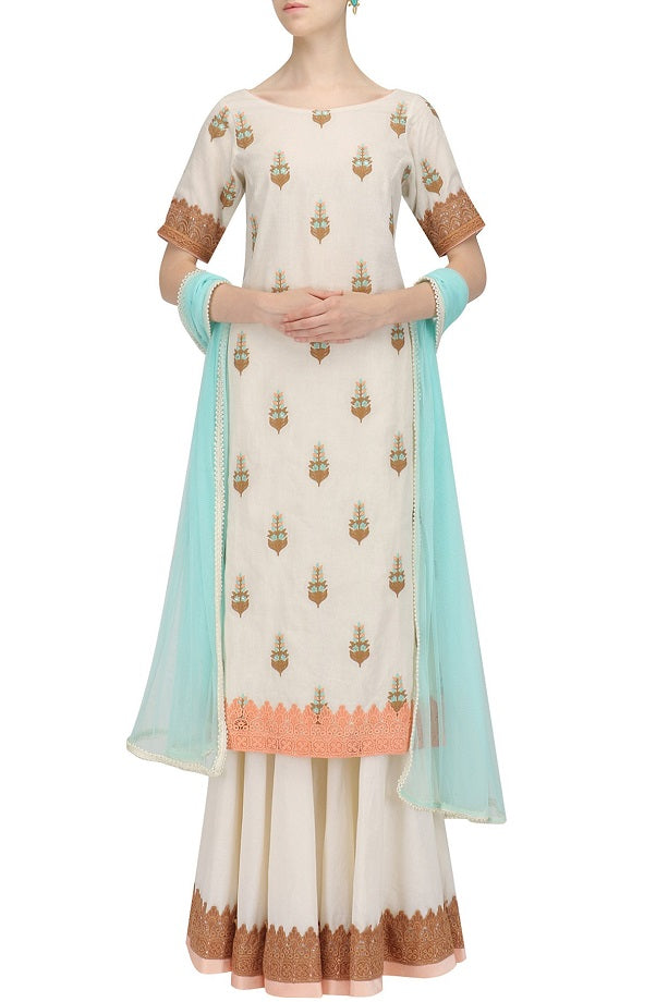 Offwhite skyblue Cotton Suit Sharara Suit Set