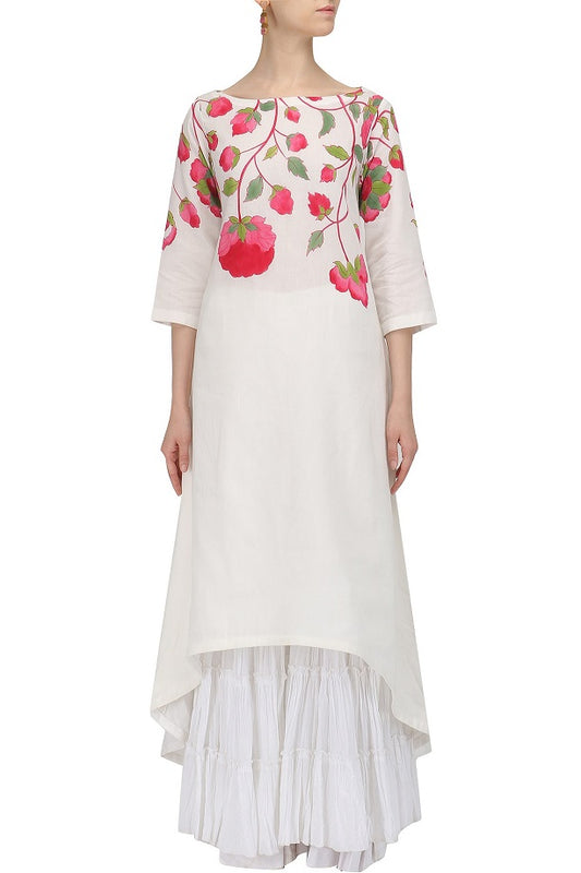 White Handpaint kurta with Ghara