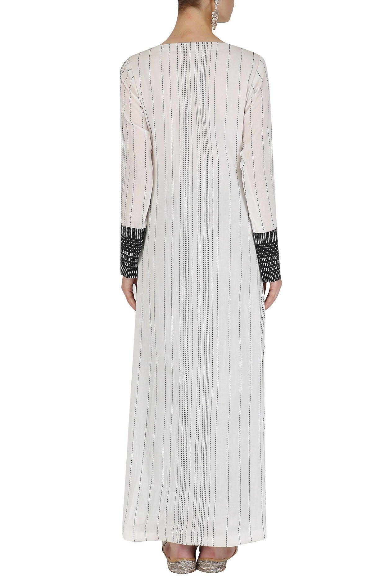 Black and White Textured Kurta with Black Dhoti