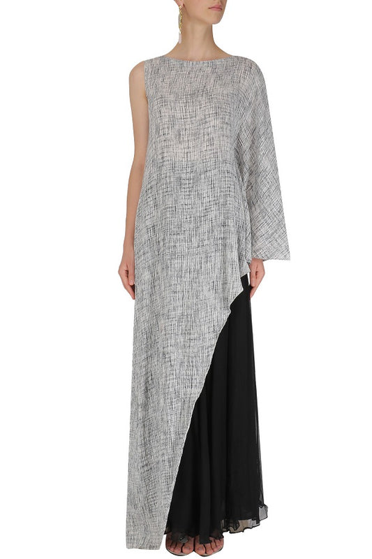 Black and Grey Textured Drape with black Sharara