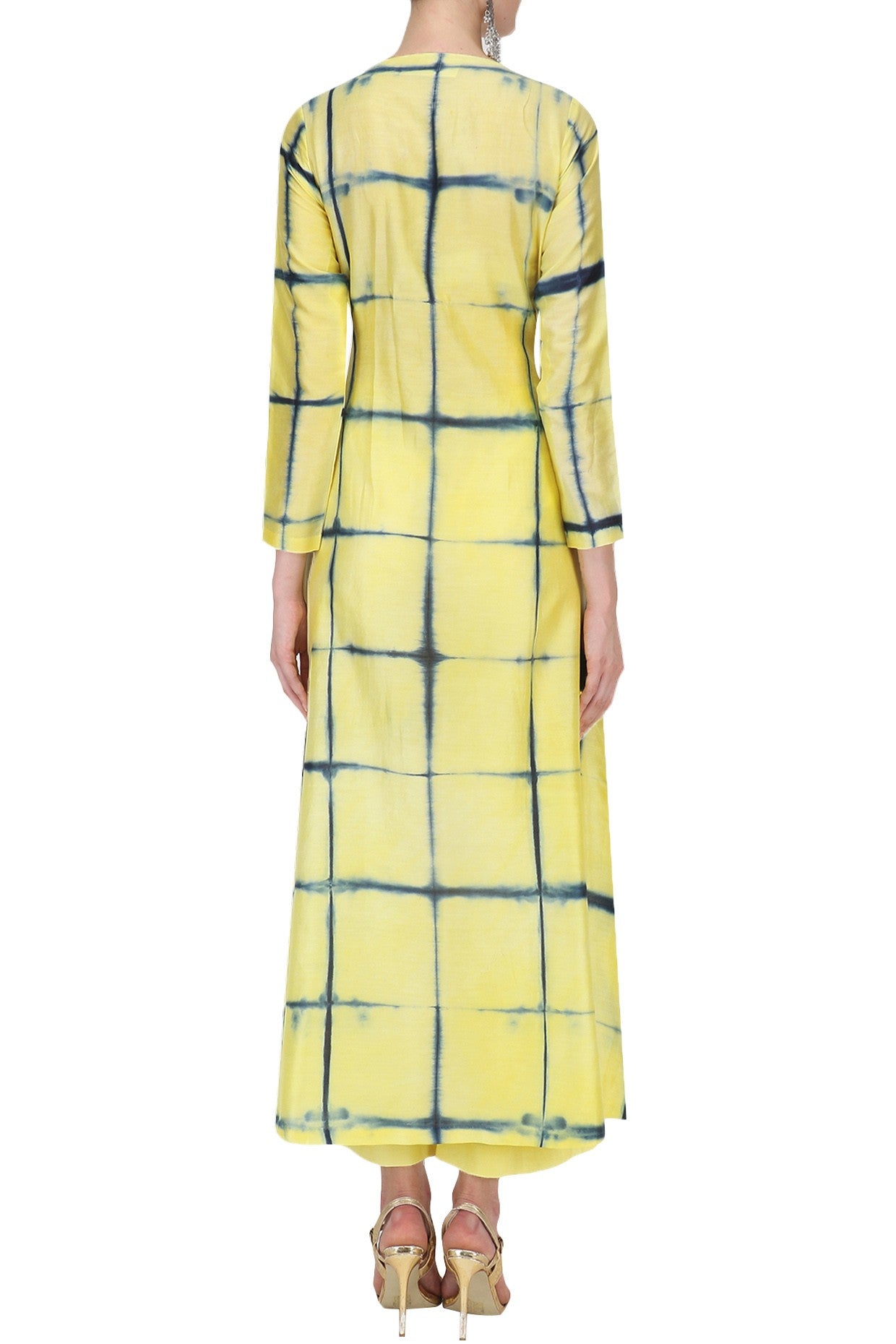 Blue &amp; Yellow Shibori Kurta With Yellow Plazo