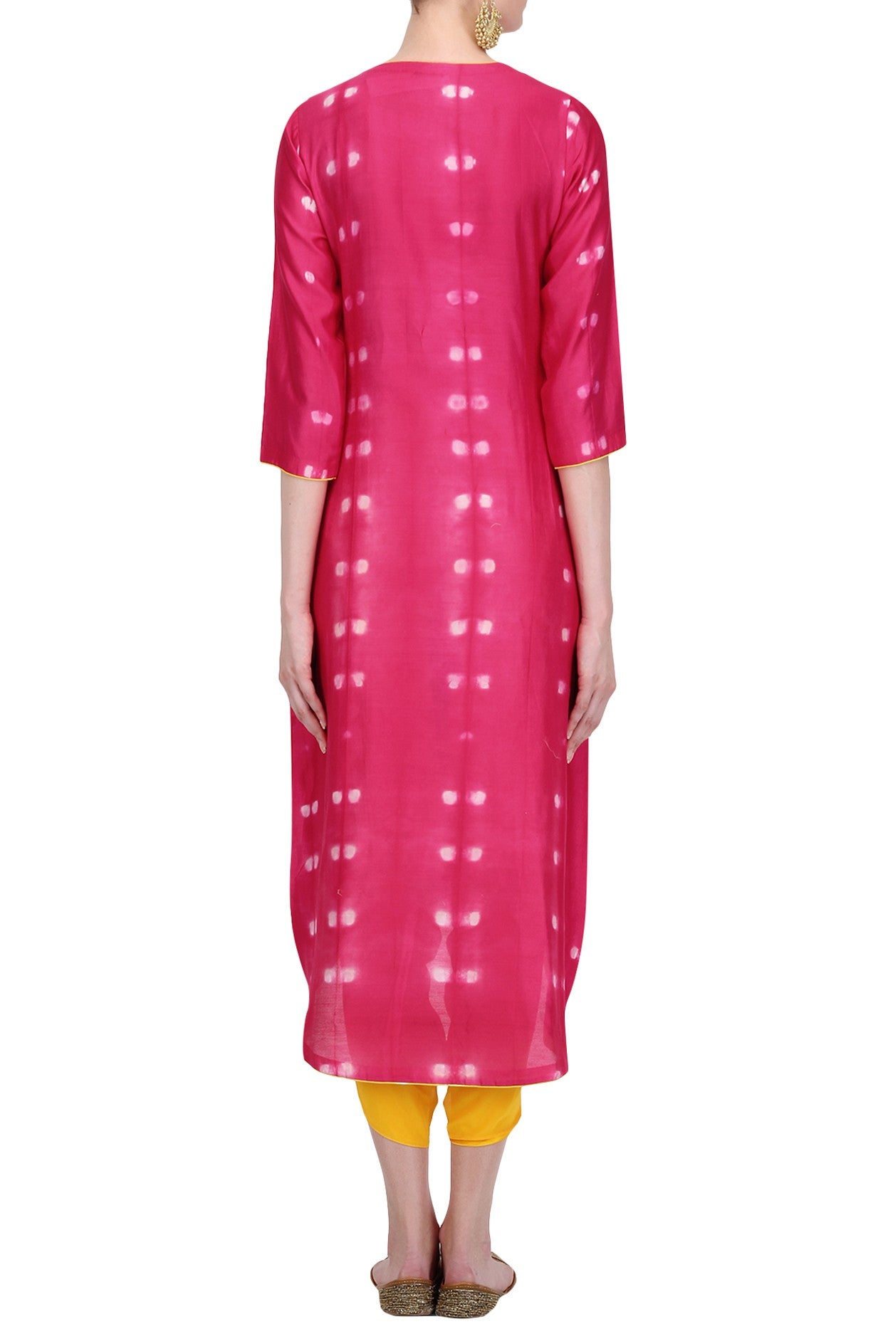 Mustard Yellow &amp; Pink Kurta With Mustard Dhoti