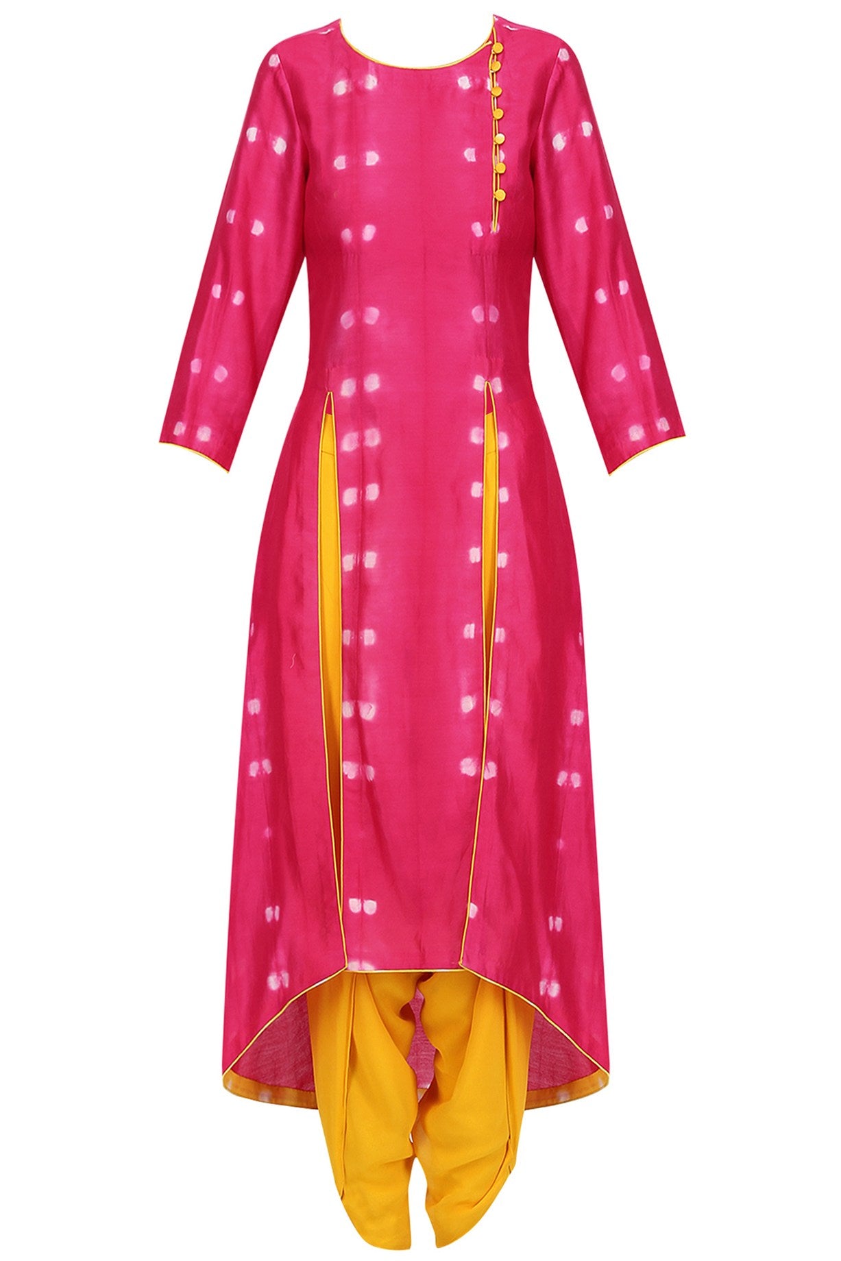 Mustard Yellow &amp; Pink Kurta With Mustard Dhoti