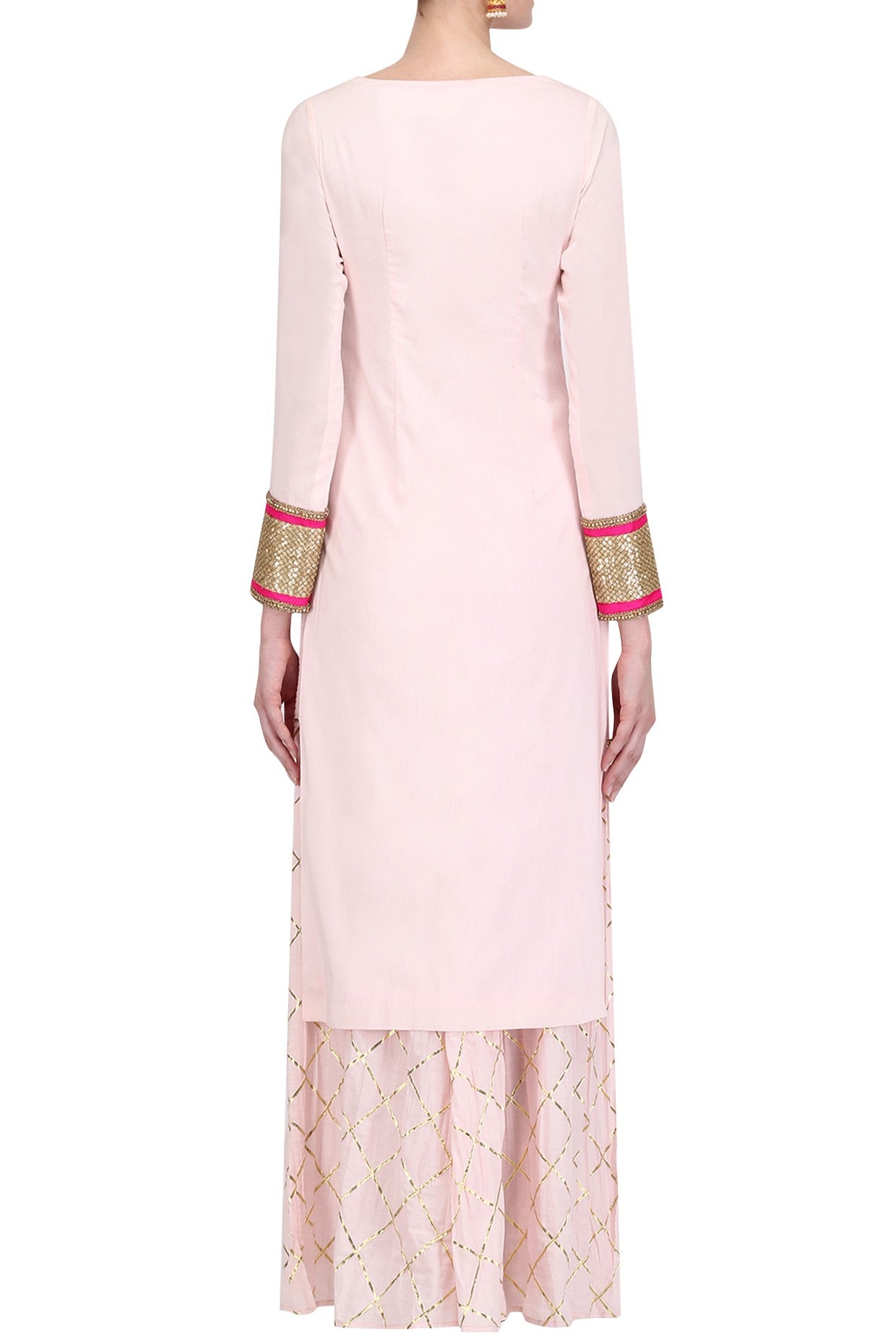 Baby Pink Kurta With Gotapatti Sharara &amp; Baby Pink Net Dupatta