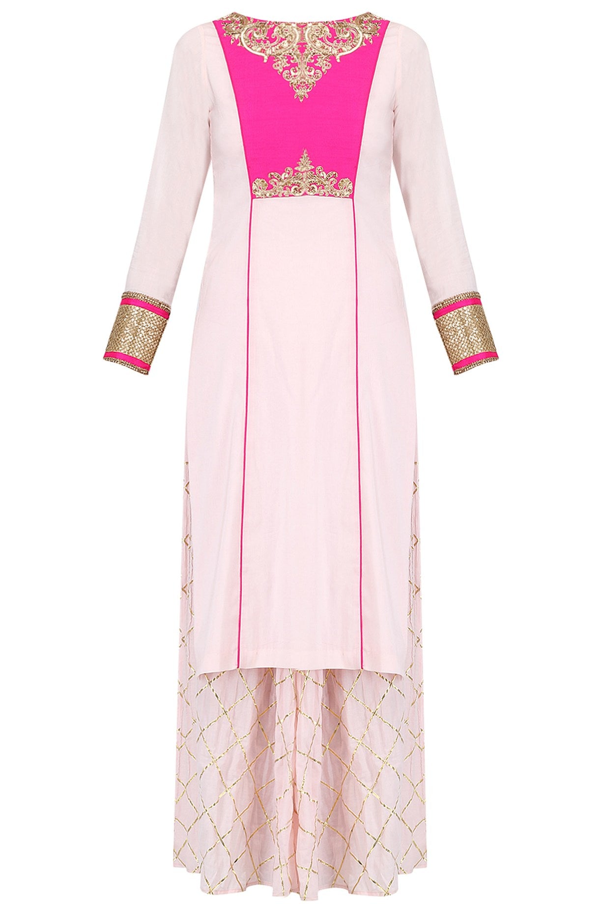 Baby Pink Kurta With Gotapatti Sharara &amp; Baby Pink Net Dupatta