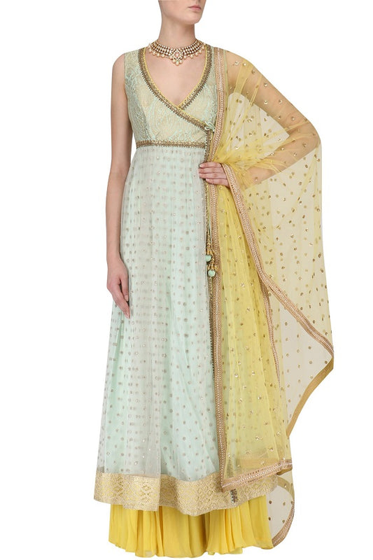 Mint Anarkali &amp; Lemon Yellow Sharara With Dupatta