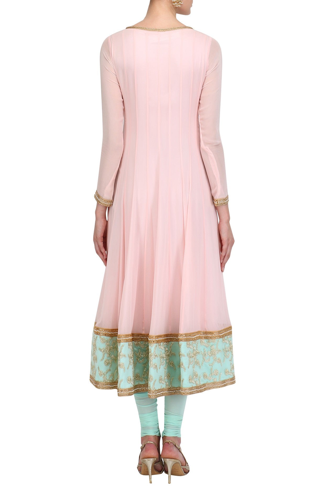 Baby Pink And Aqua Anarkali Set