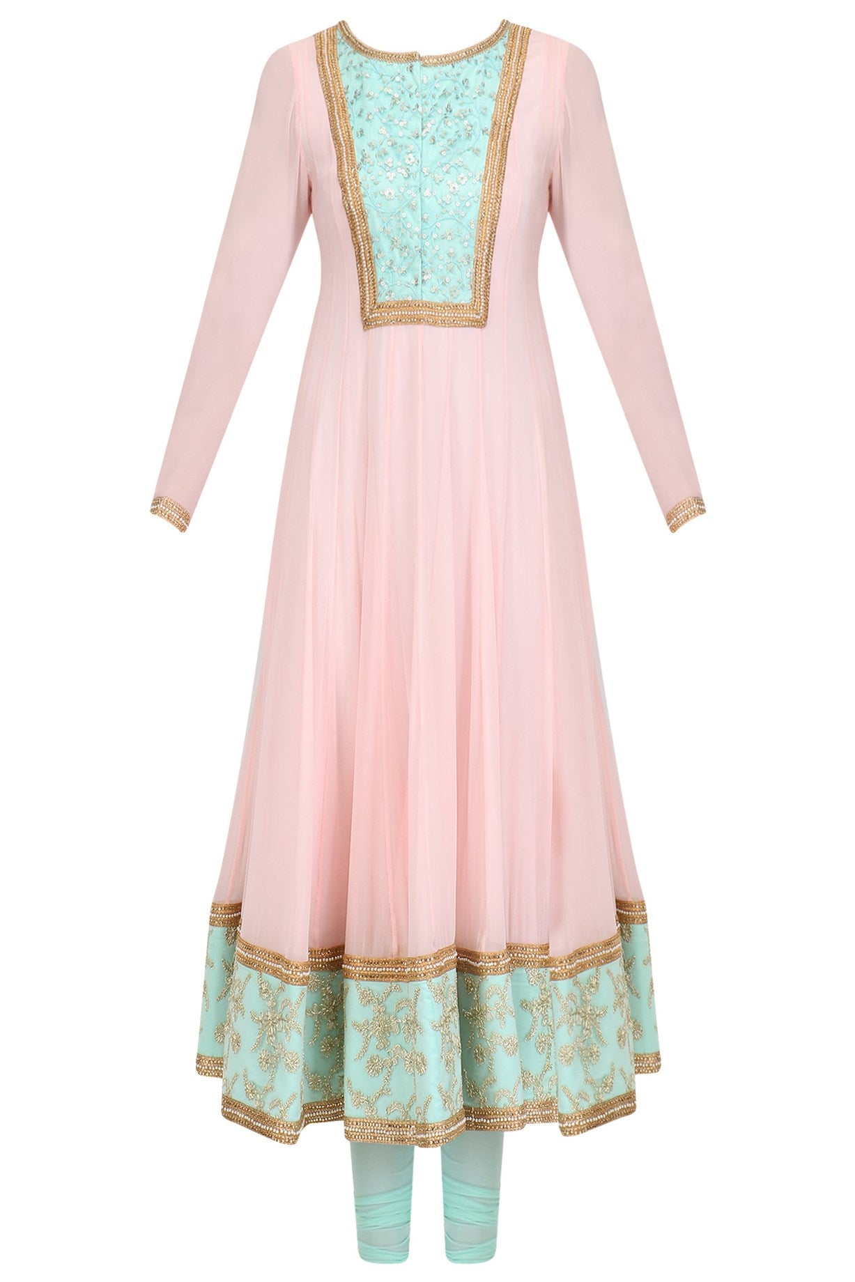 Baby Pink And Aqua Anarkali Set