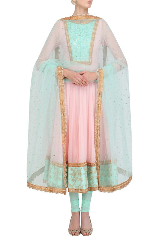 Baby Pink And Aqua Anarkali Set