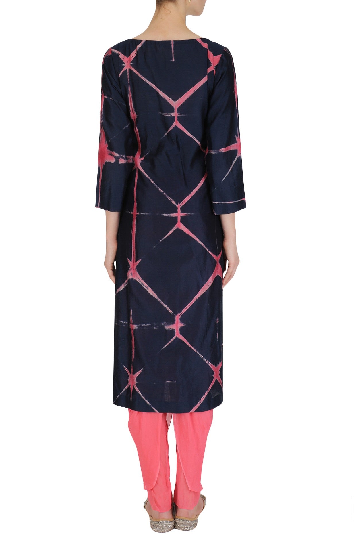 Blue and pink Sibori kurta with Pink Dhoti