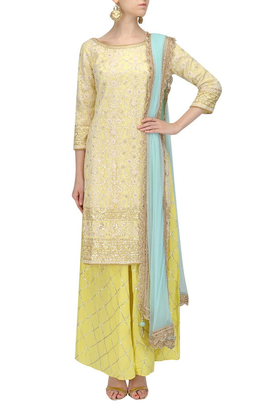 Lemon Yellow Kurta &amp; Sharara With Dupatta