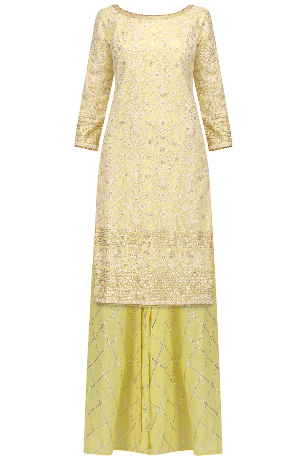 Lemon Yellow Kurta &amp; Sharara With Dupatta