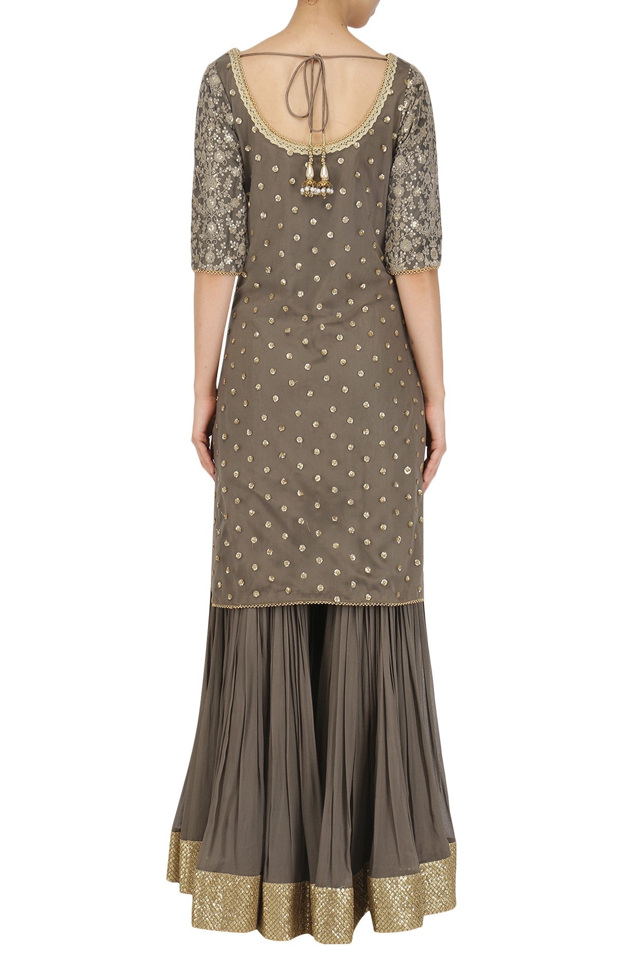 Brown Embroidered Kurta Brown sharara with Brown Dupatta