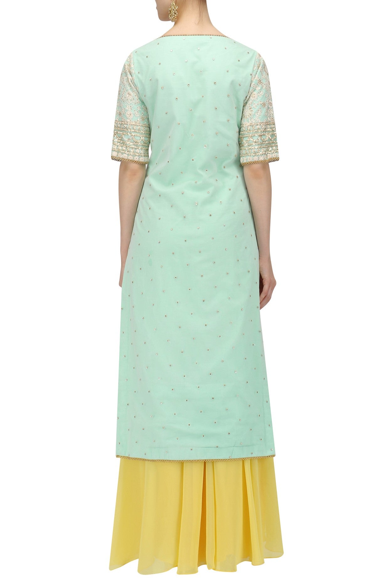 Aqua Embroidered Kurta Yellow Sharara with Dupatta