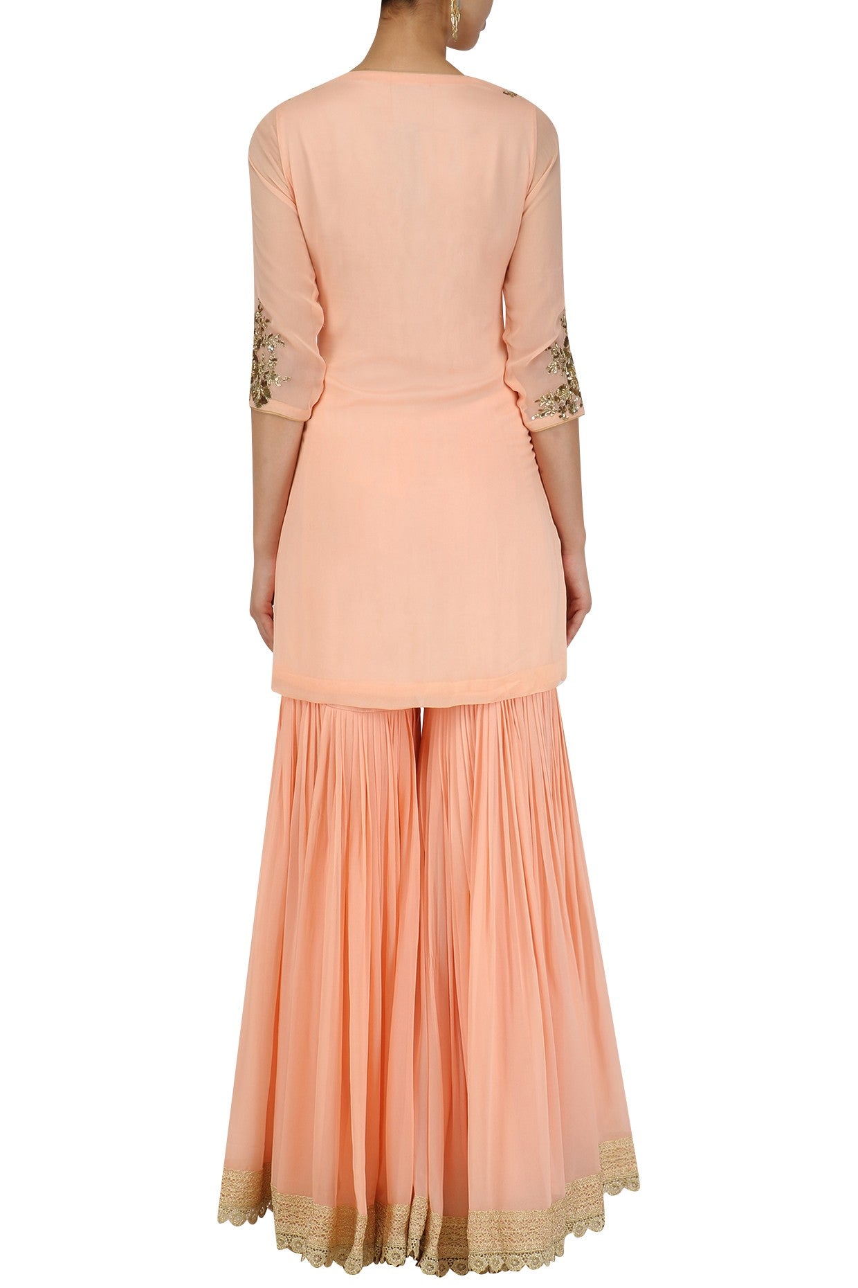 Peach Kurta Peach Sharara with Sea Green Dupatta