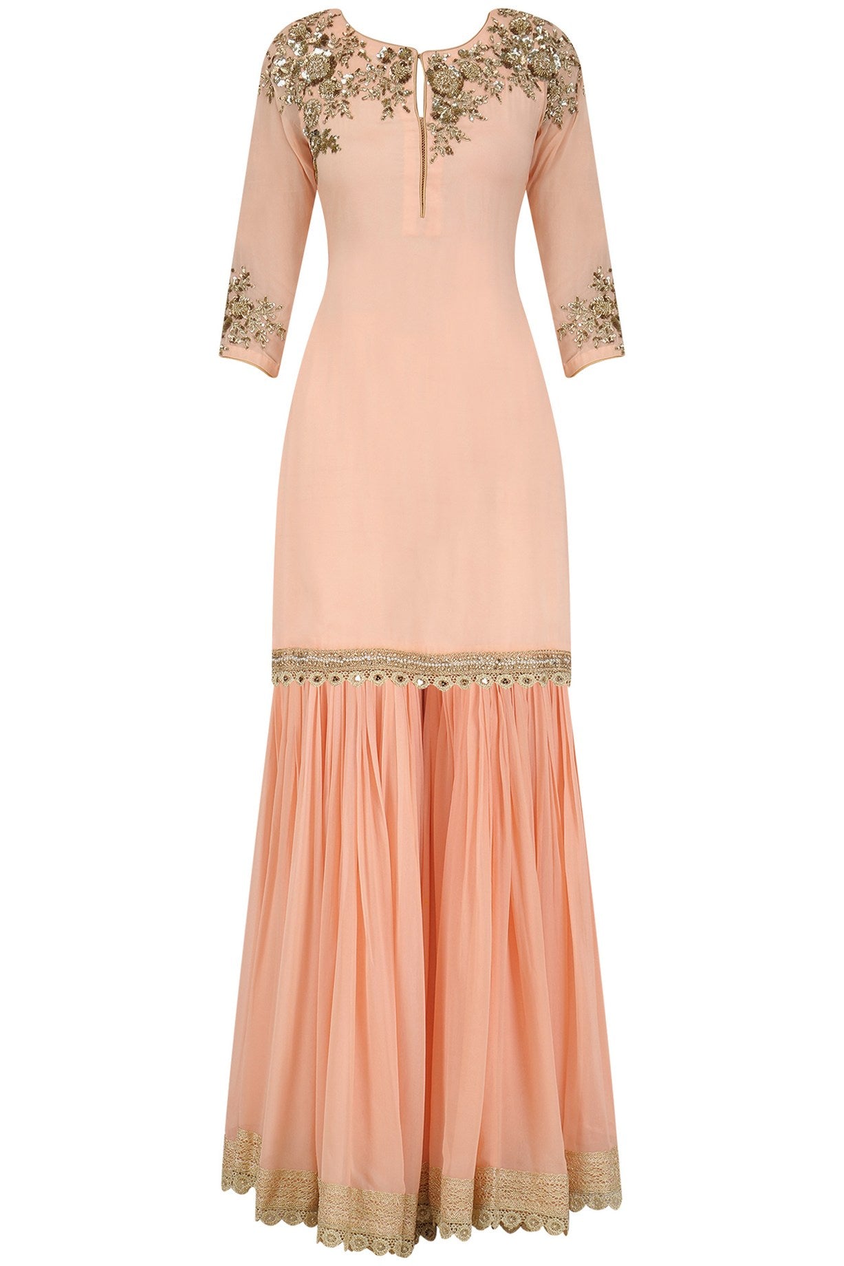 Peach Kurta Peach Sharara with Sea Green Dupatta