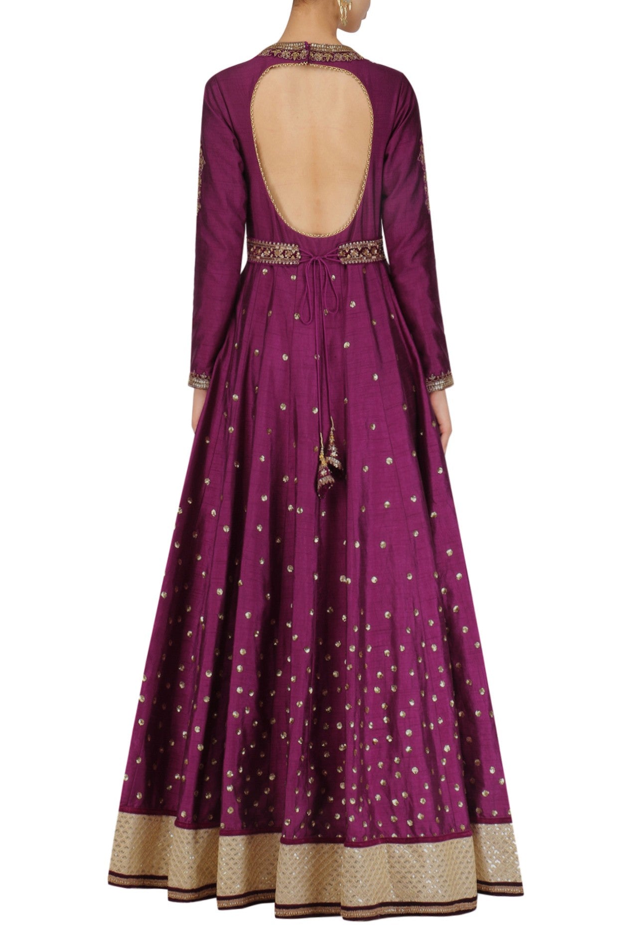 Wine Dupion Anarkali set