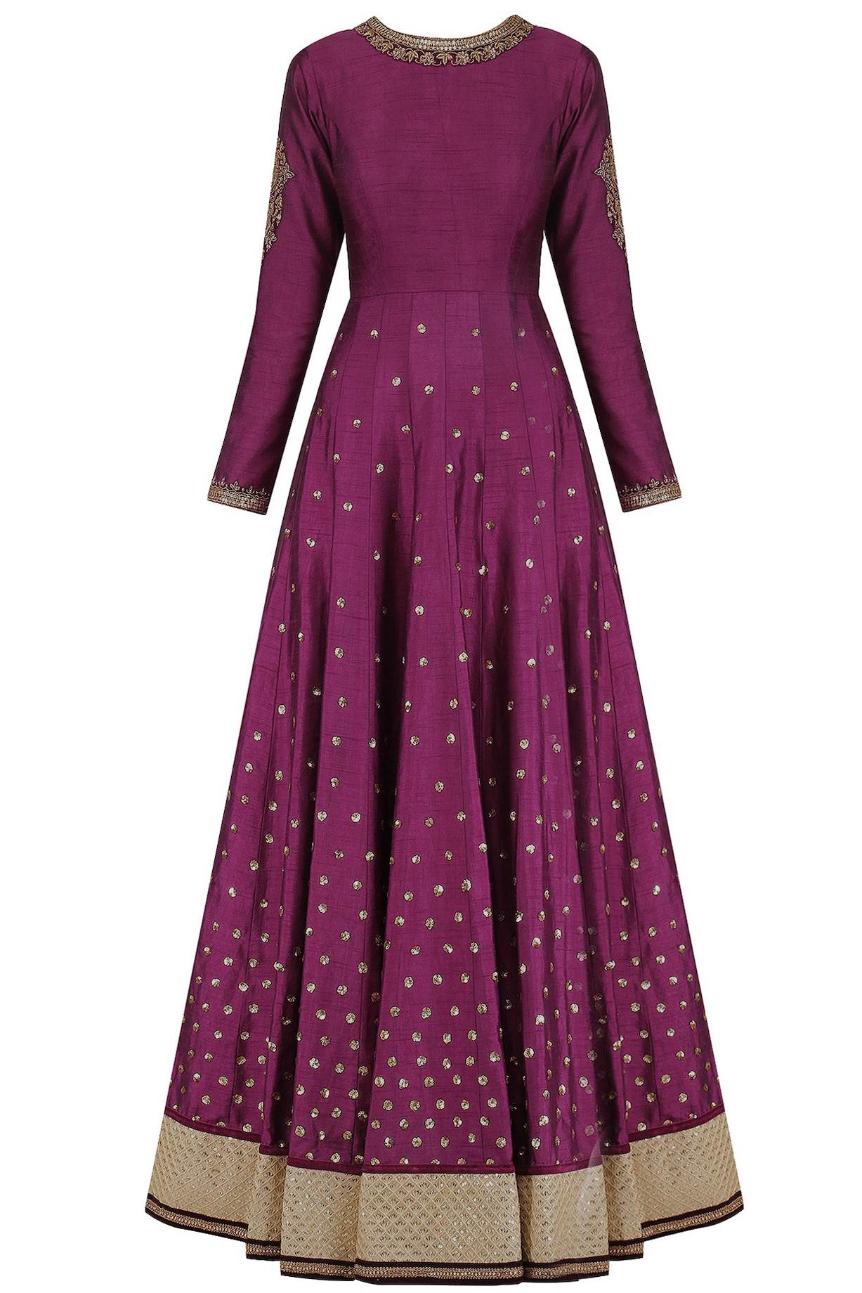 Wine Dupion Anarkali set