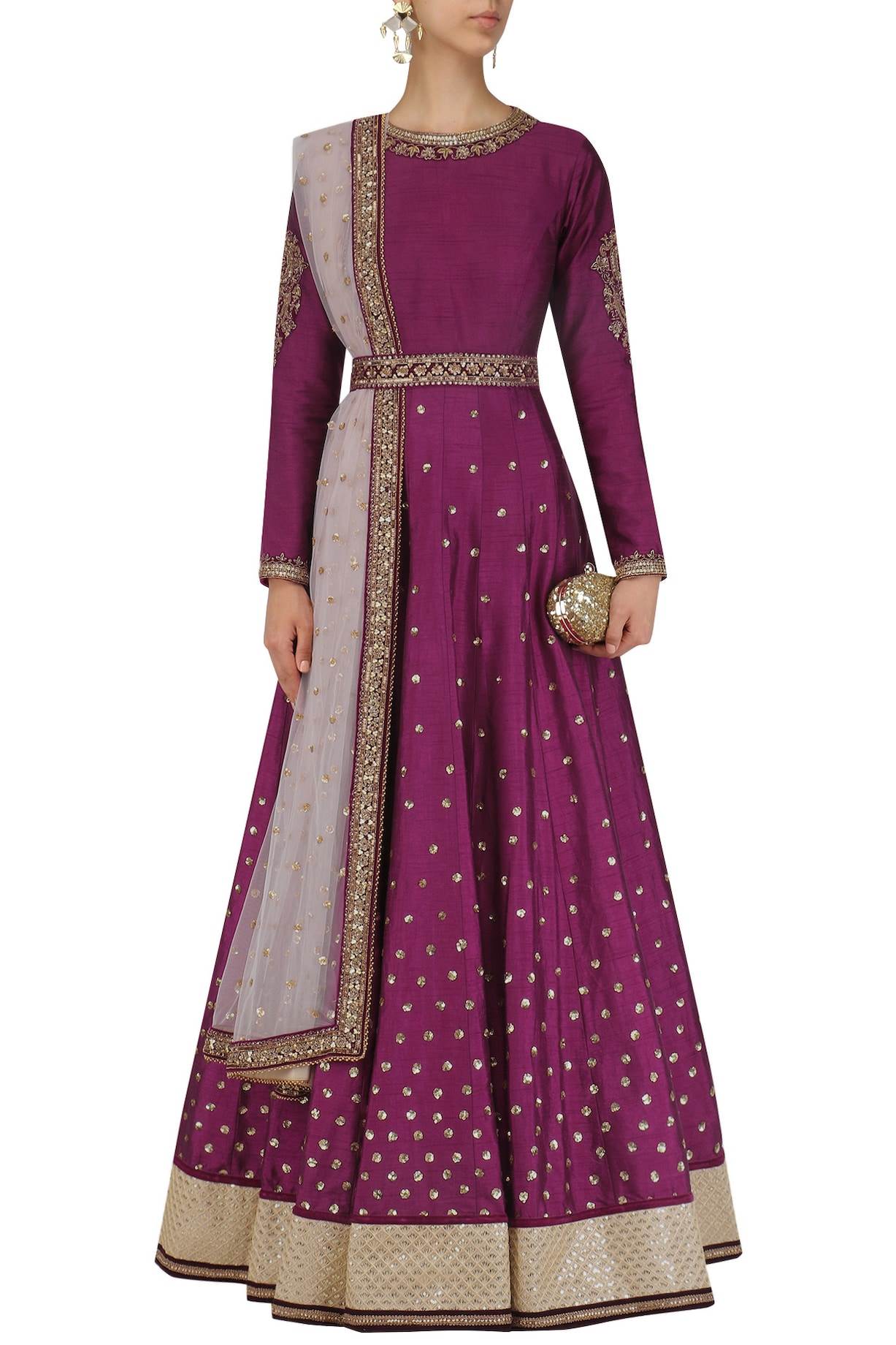 Wine Dupion Anarkali set