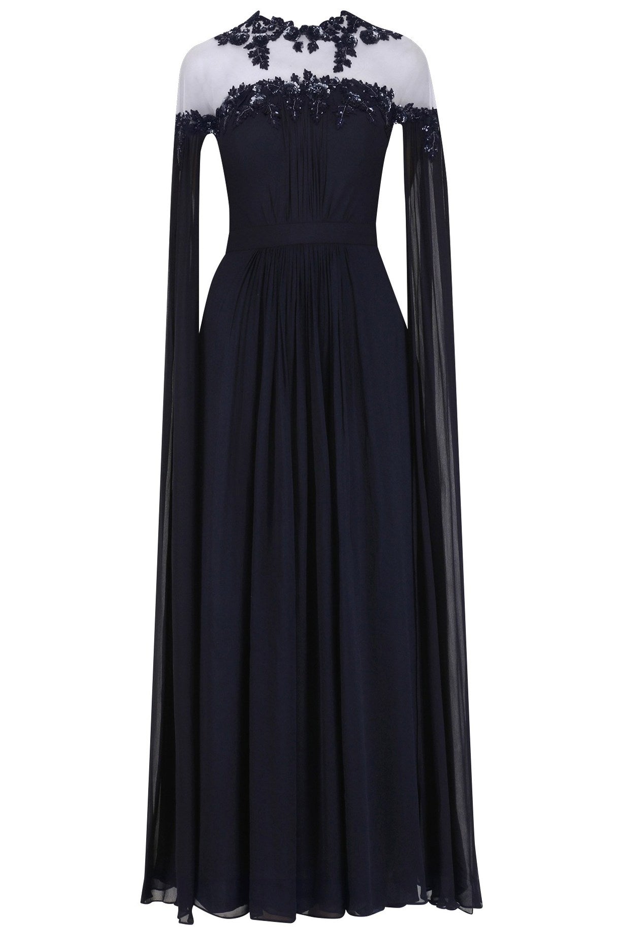 Navy Blue Cape Sleeves Gown