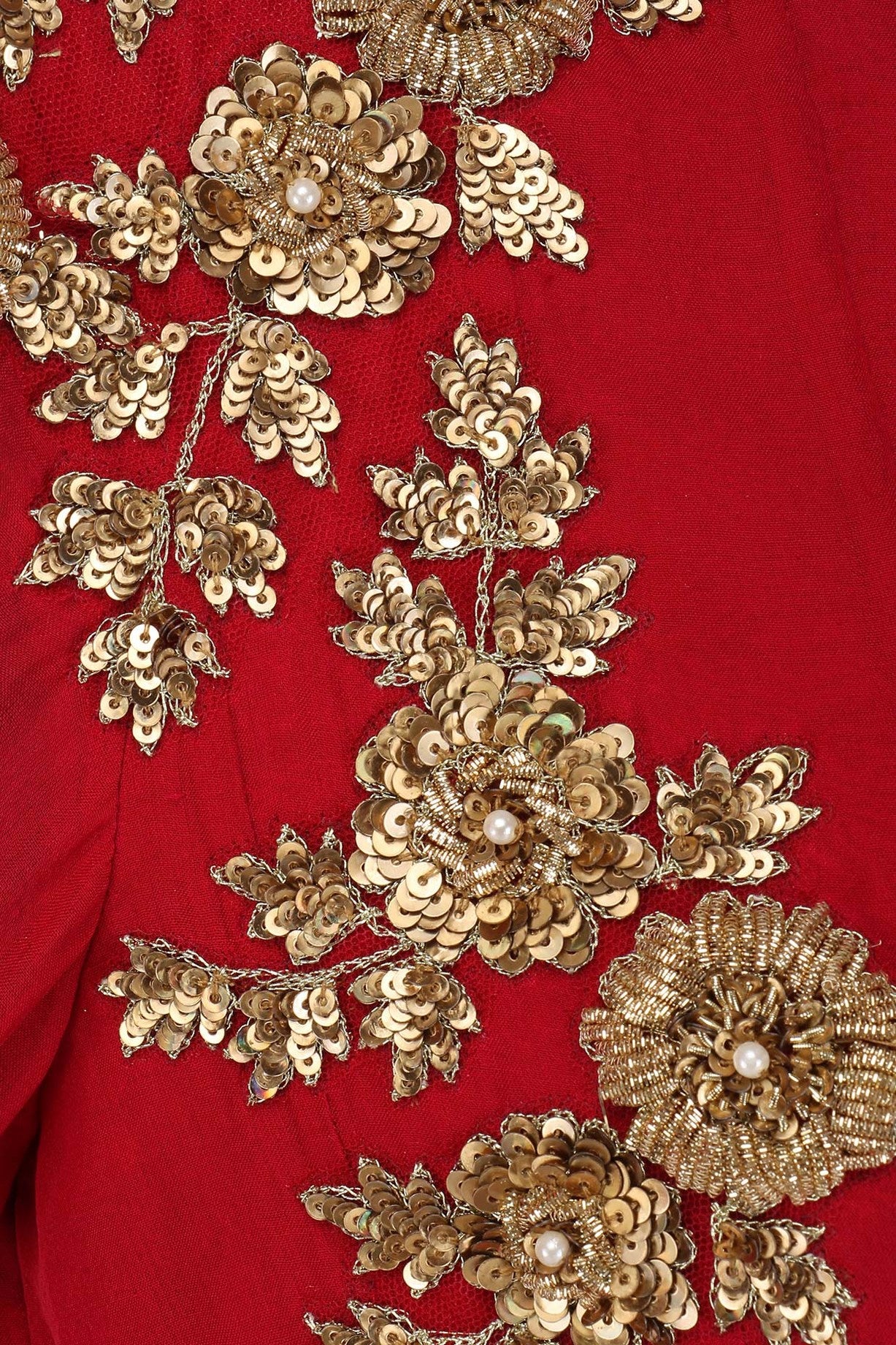 Coral Red Flat Chiffon Jacket with Coral Red Sharara