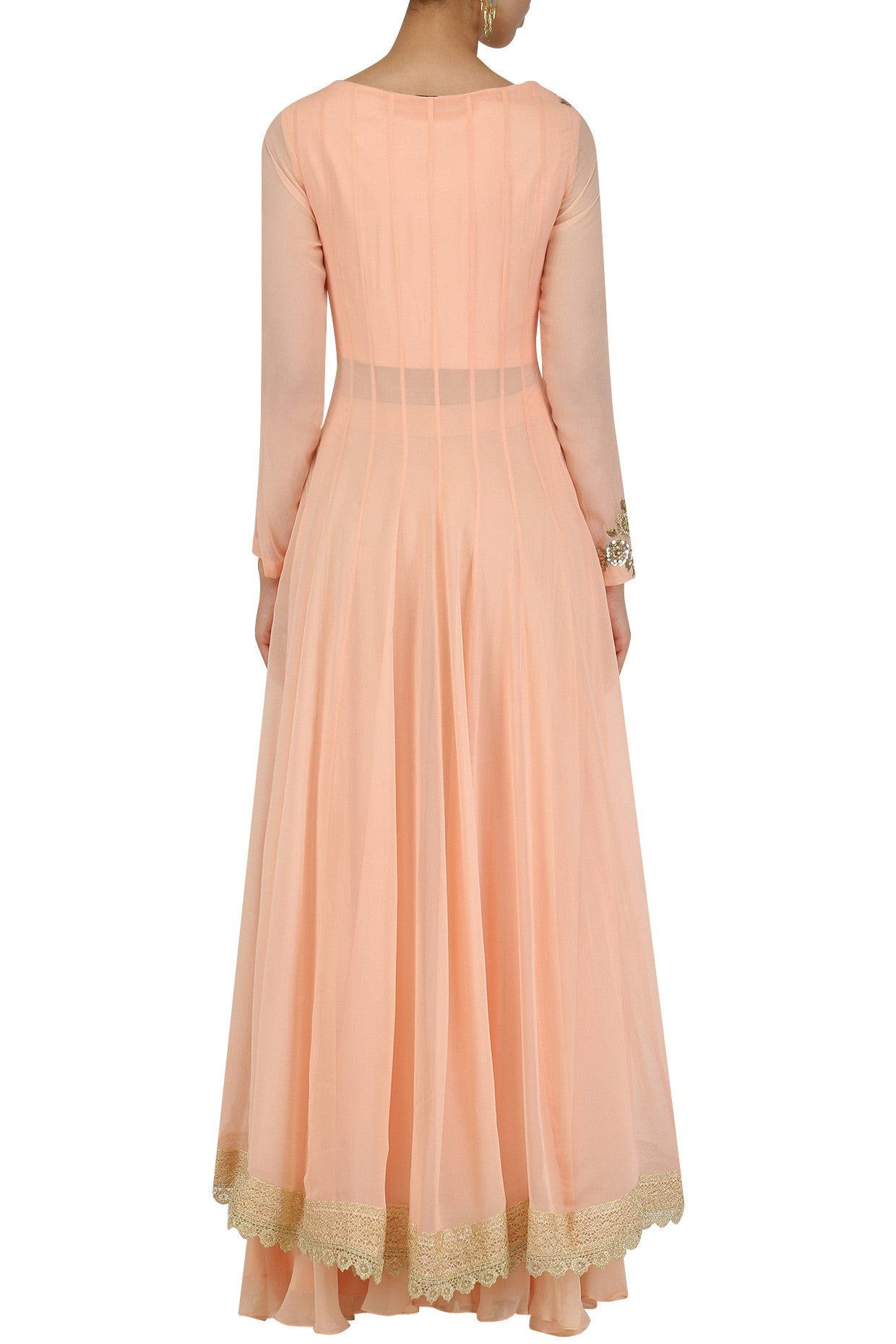 Peach Flat Chiffon Jacket with Peach Sharara