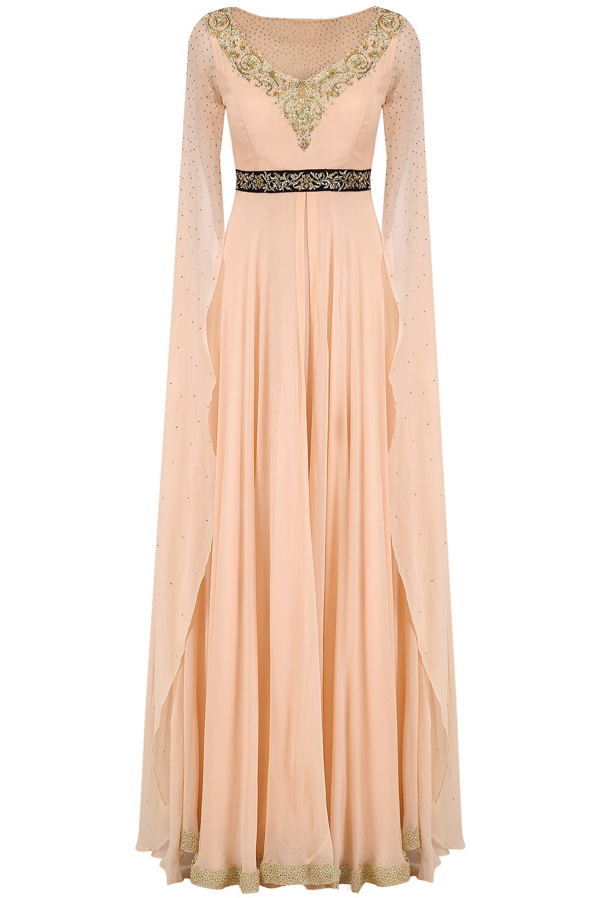 Peach Georgatte  Cape Sleeves  gown