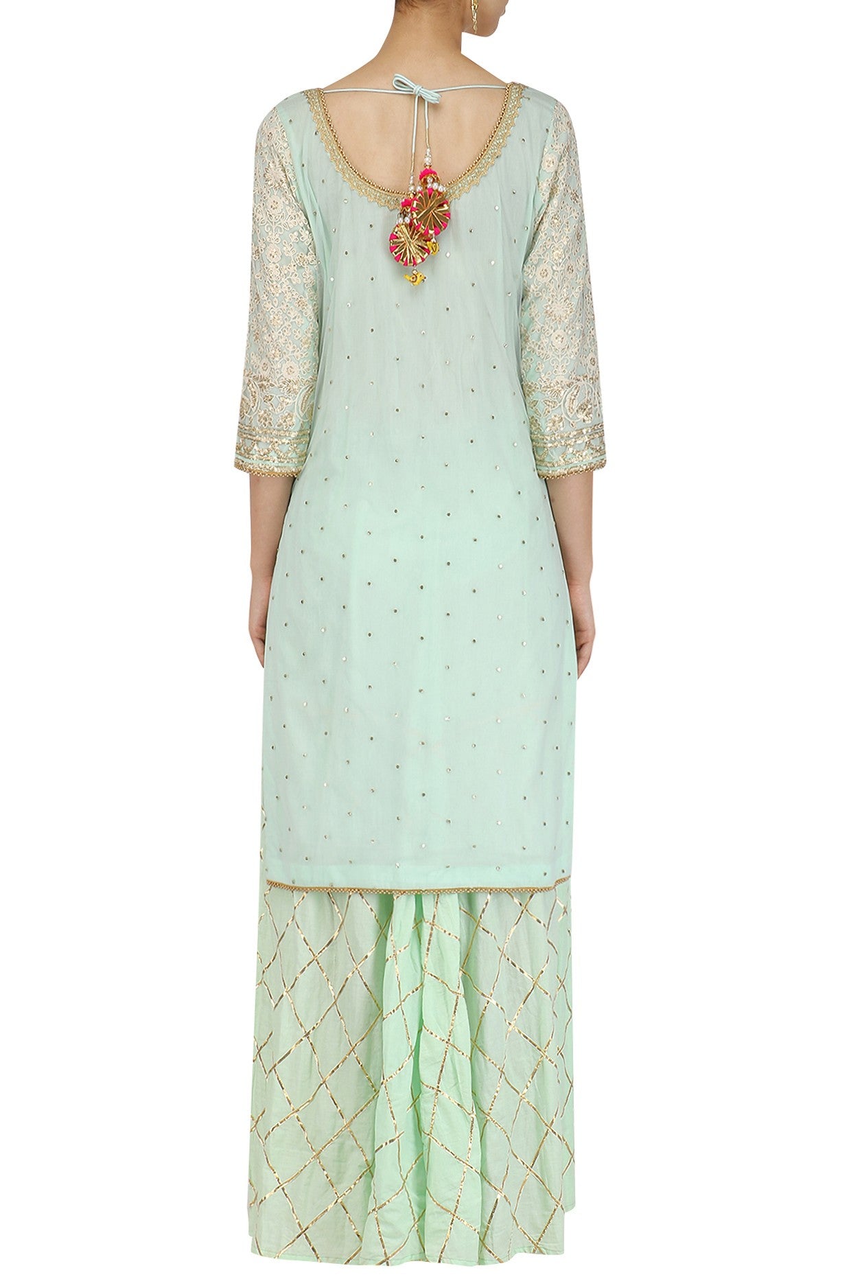 Pista green embroidered kurta With sharara &amp; Pistagreen Dupatta