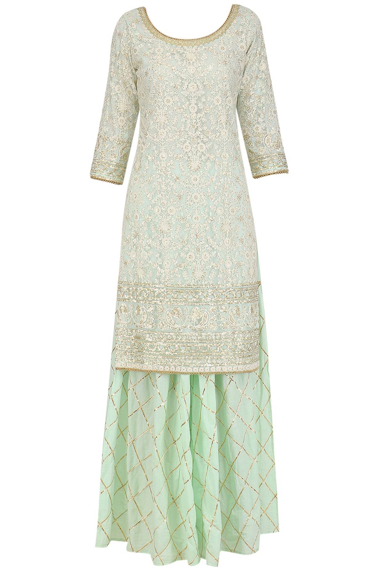 Pista green embroidered kurta With sharara &amp; Pistagreen Dupatta