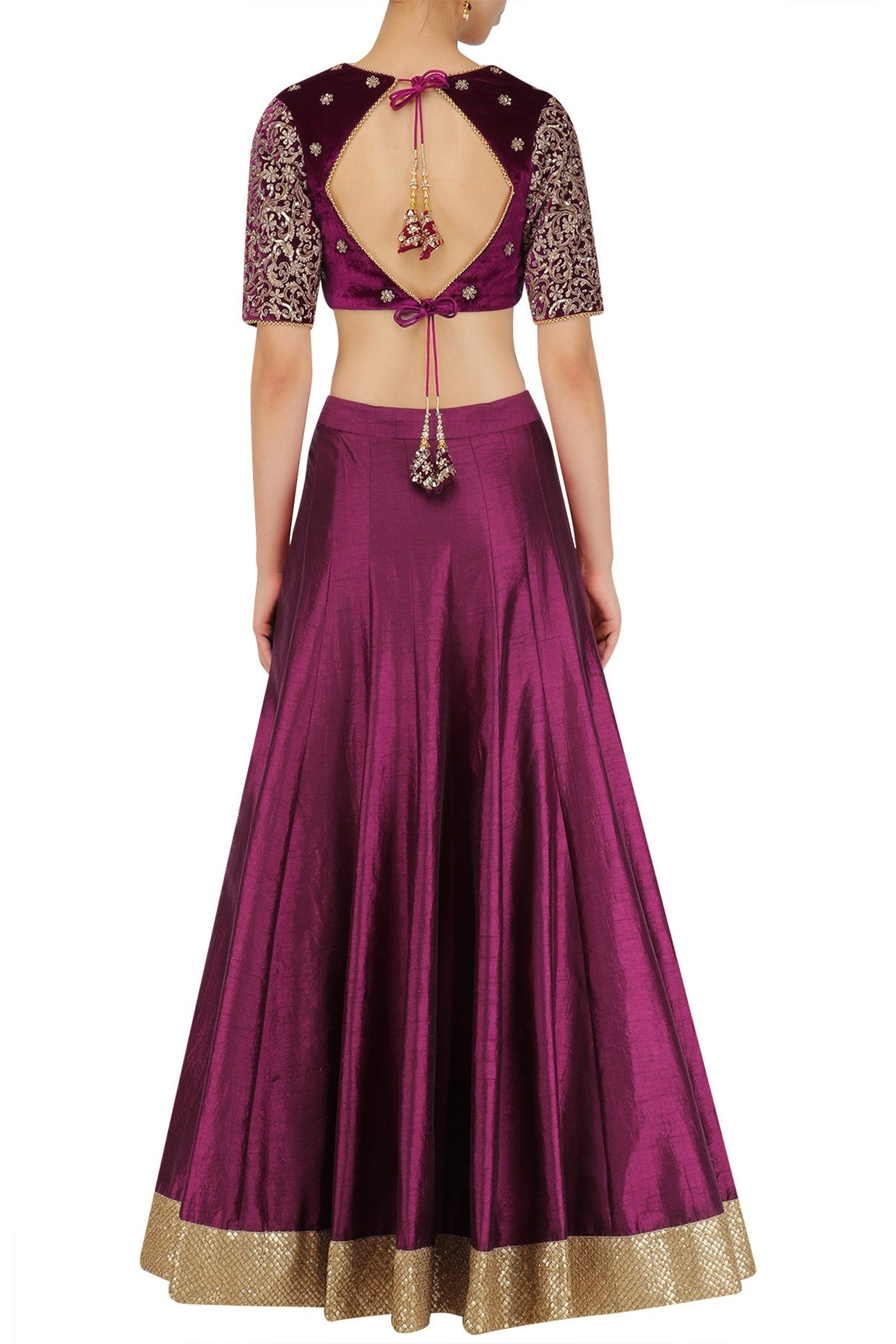 Wine Skirt Wine Blouse with Peach Dupatta