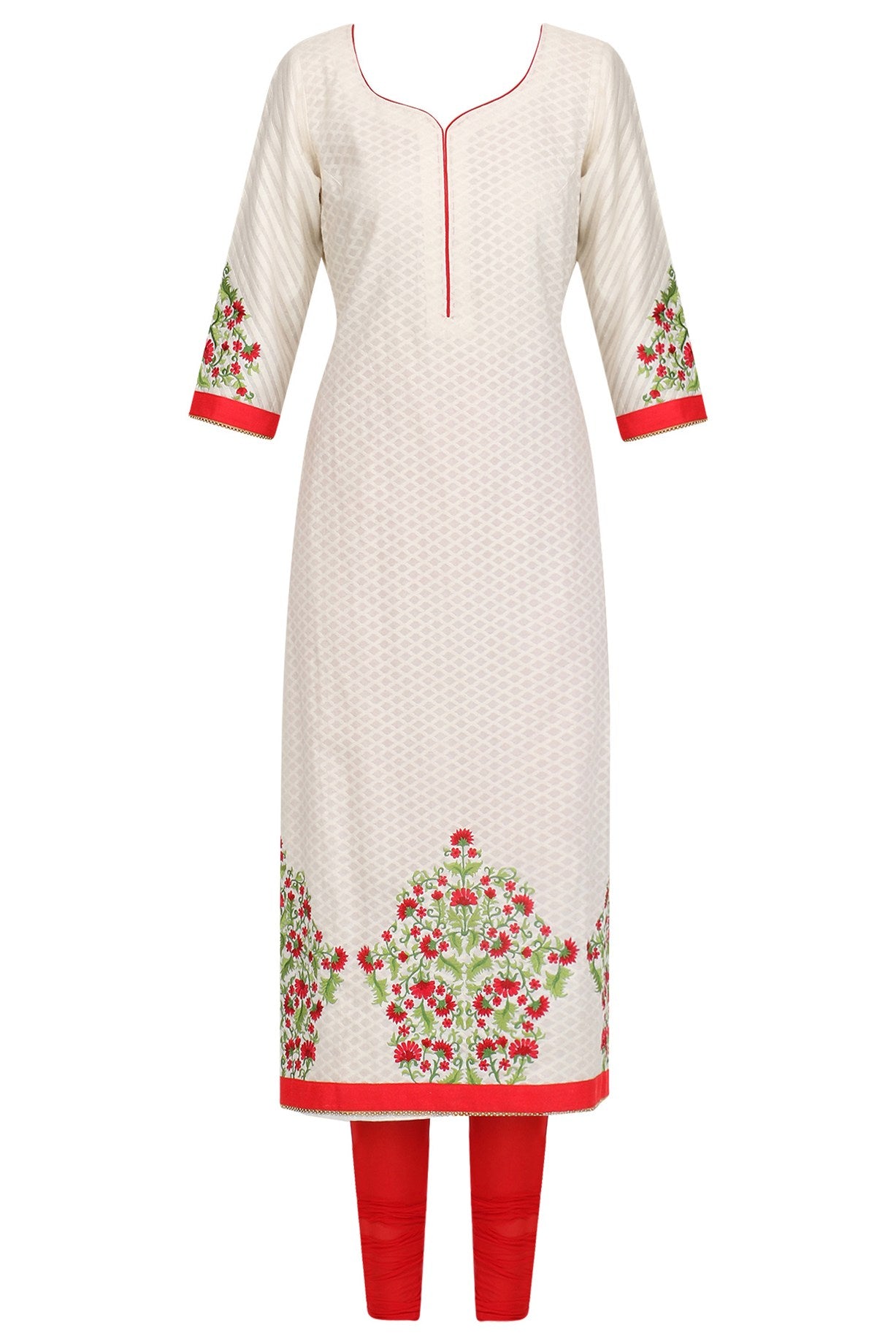 White Cotton Thread Work Suit