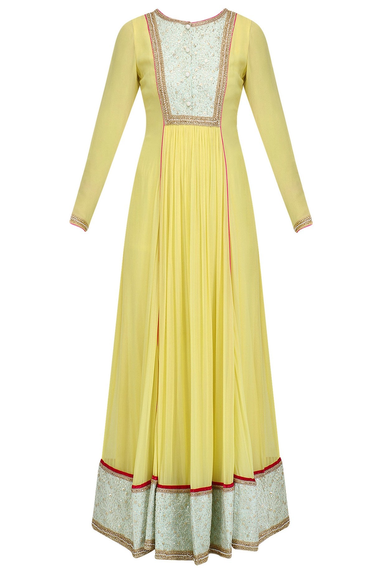 Lemon And Aqua Anarkali Set