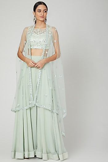 Mint Green Embroidered Sharara Set