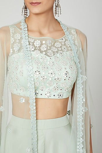 Mint Green Embroidered Sharara Set