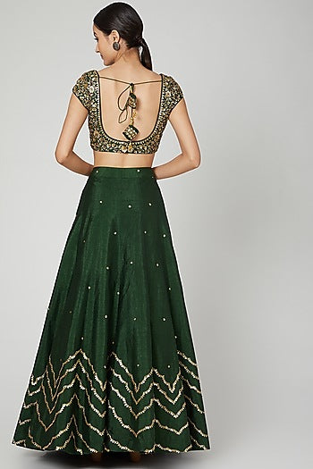 Olive Green Embroidered Lehenga Set